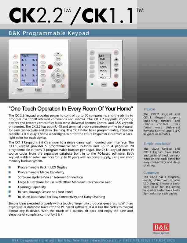 B&K; Universal Remote CK1 1-page_pdf